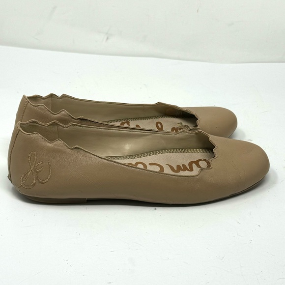 Sam Edelman Womens Scalloped Ballet Flats Finnegan Tan Beige Leather - Picture 3 of 5